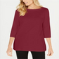 Karen Scott Women's Cotton Boat Neck 3/4 Sleeve Knit Top Red Size X-Small