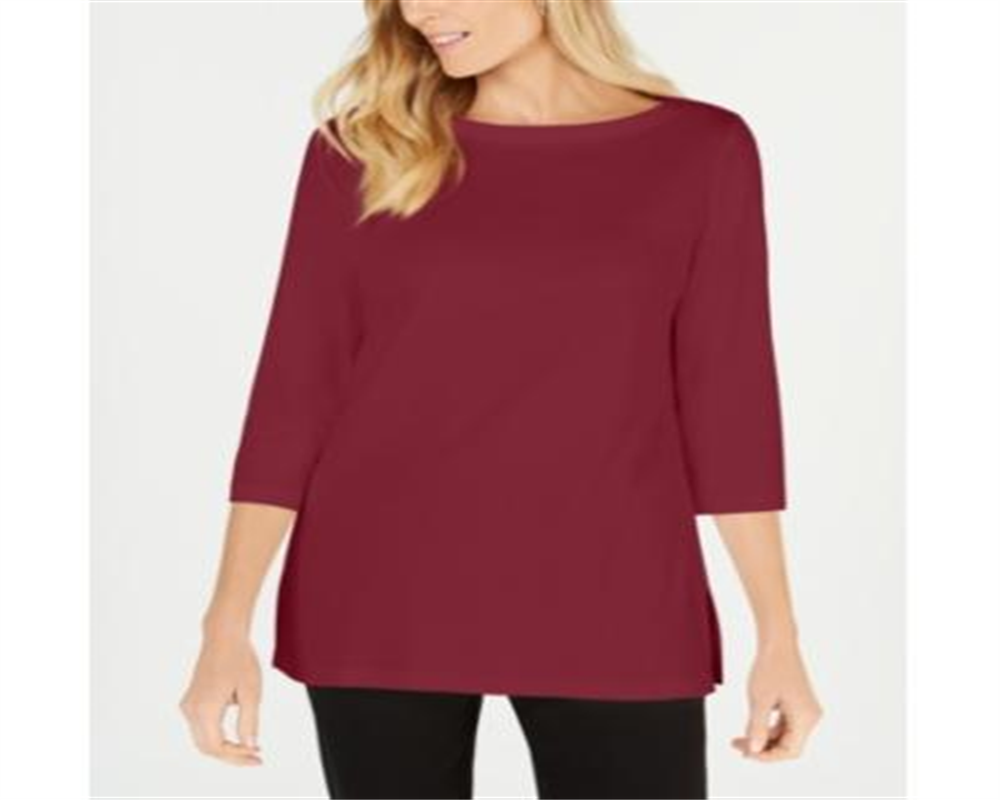Karen Scott Women's Cotton Boat Neck 3/4 Sleeve Knit Top Red Size X-Small