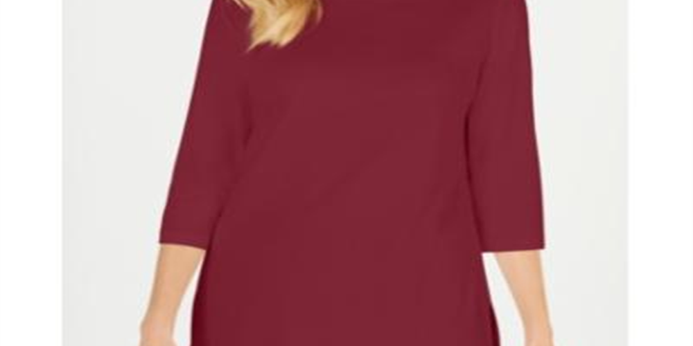 Karen Scott Women's Cotton Boat Neck 3/4 Sleeve Knit Top Red Size X-Small