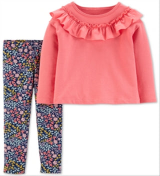 Carter's Baby Girl's 2 Pc Ruffle Top & Floral Print Leggings Set Pink Size 3 Months