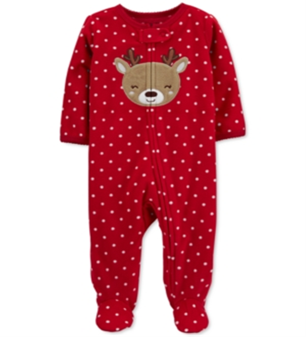 Carter's Baby Girl's Reindeer Zip Fleece Sleep & Play Print Red Size 6MOS