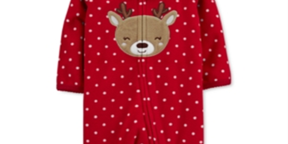 Carter's Baby Girl's Reindeer Zip Fleece Sleep & Play Print Red Size 6MOS