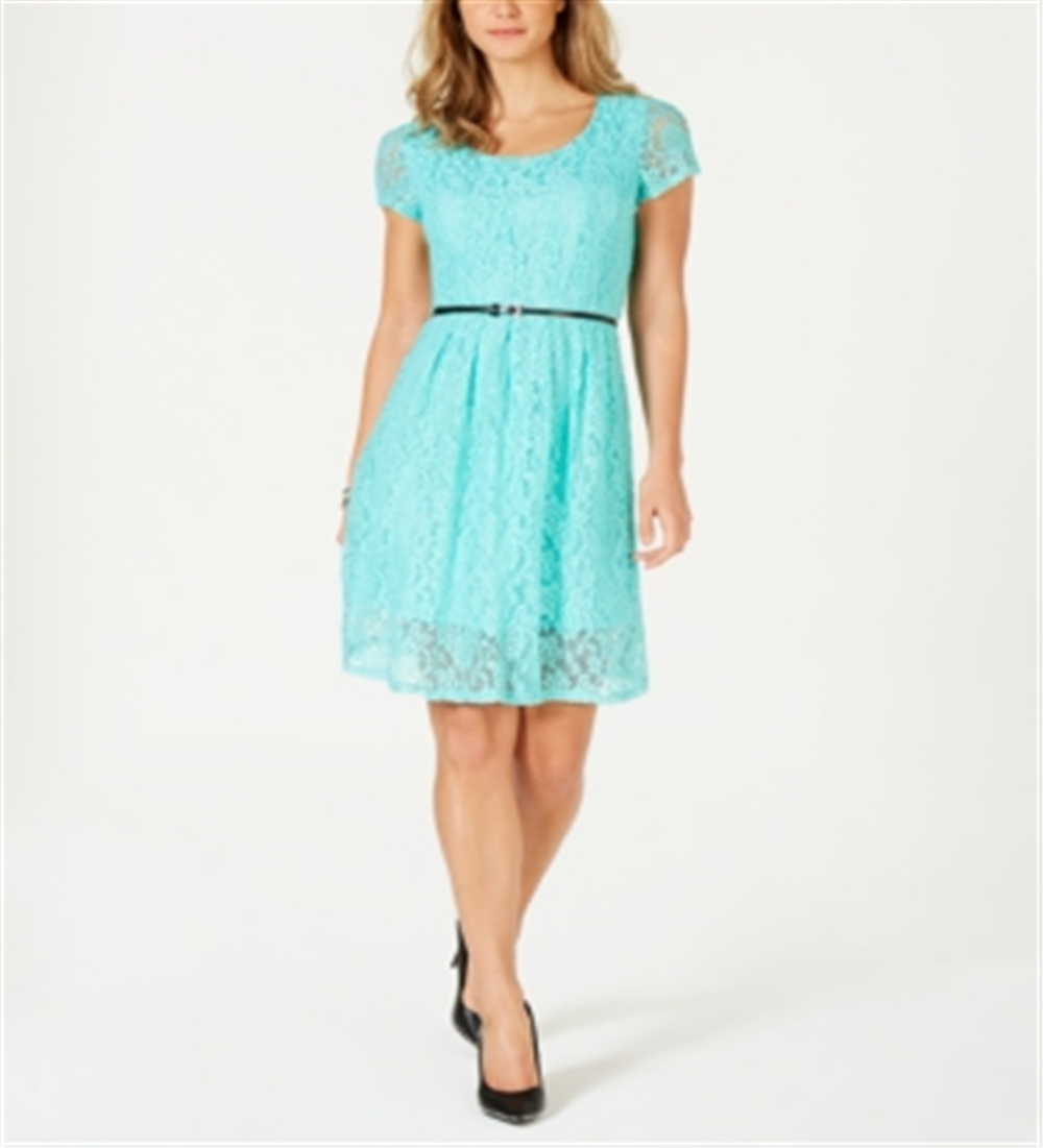 NY Collection Women's Lace Fit & Flare Dress Blue Size Petite Small