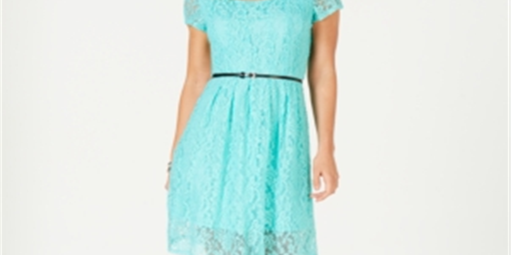 NY Collection Women's Lace Fit & Flare Dress Blue Size Petite Small