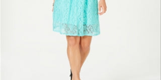 NY Collection Women's Lace Fit & Flare Dress Blue Size Petite Small