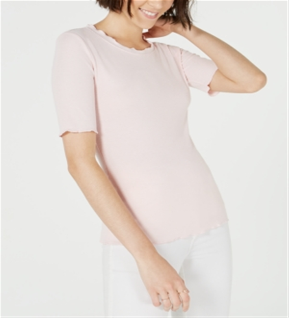 Maison Jules Women's Crewneck Elbow Sleeve Top Pink Size Large