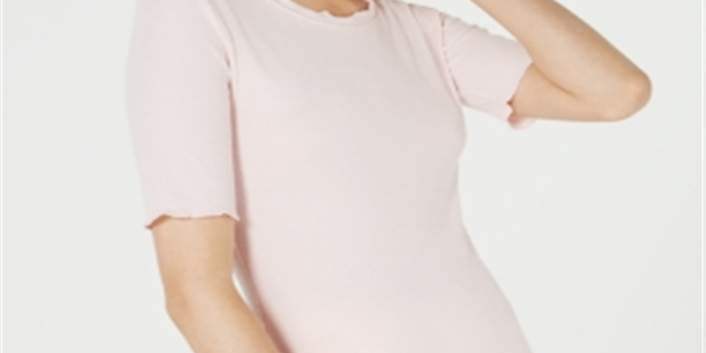 Maison Jules Women's Crewneck Elbow Sleeve Top Pink Size Large