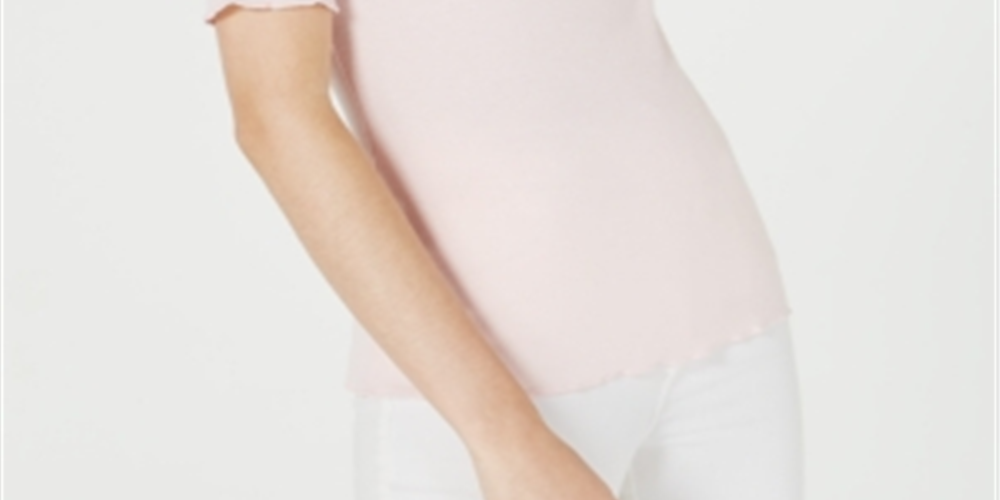 Maison Jules Women's Crewneck Elbow Sleeve Top Pink Size Large