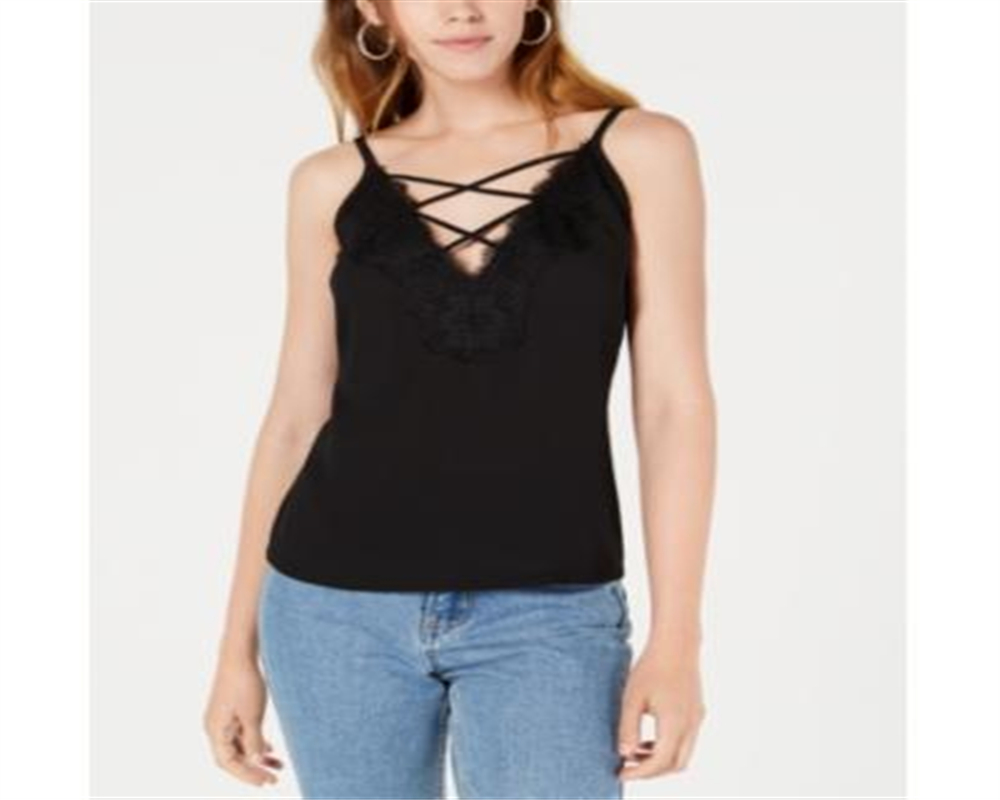 Bar III Women's Lace Trim Crisscross Camisole Black Size X-Small