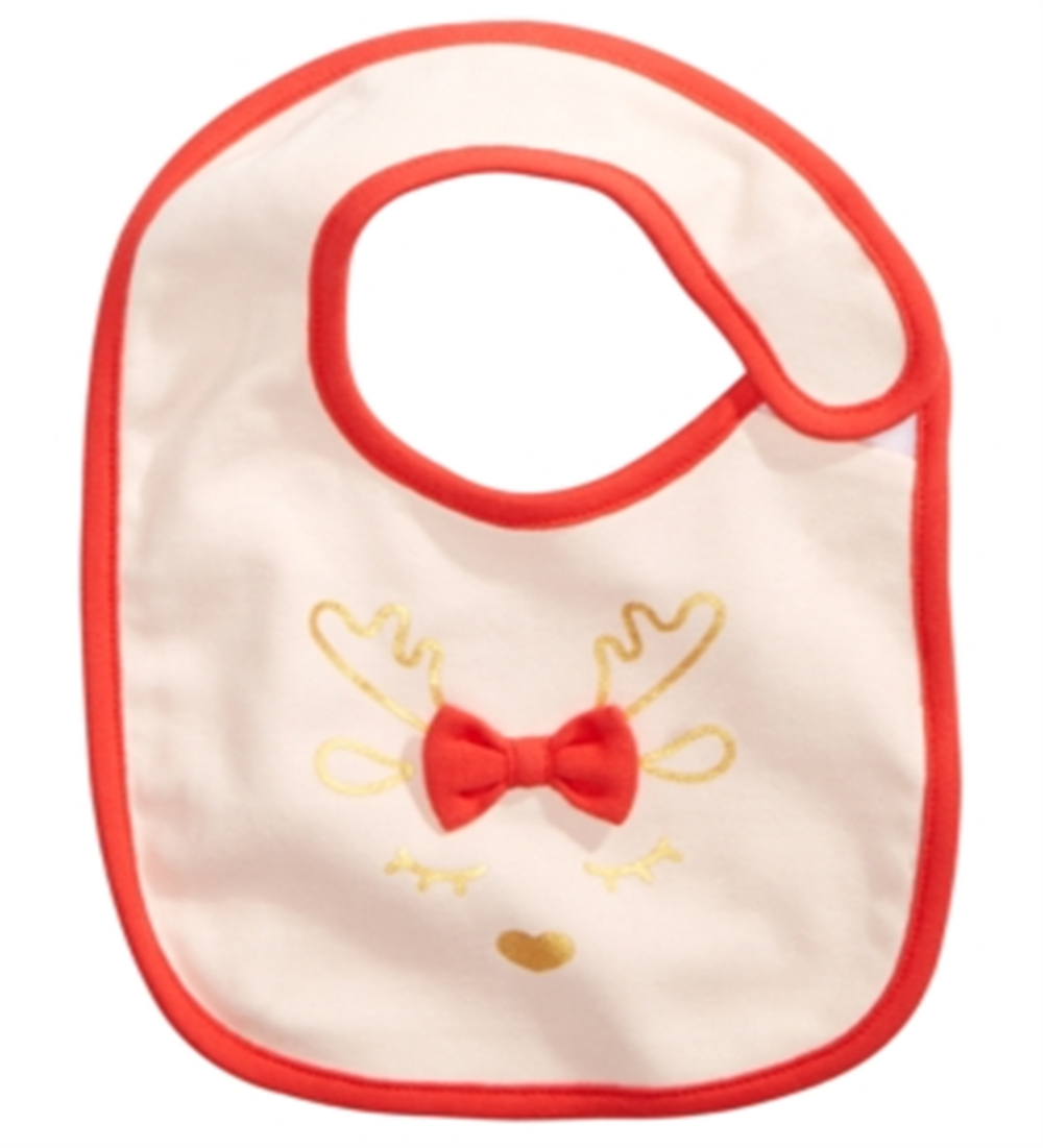 First Impressions Baby Girl's Cotton Reindeer Bib Red Size Regular