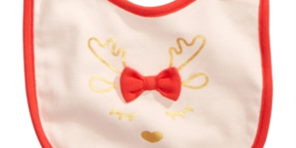 First Impressions Baby Girl's Cotton Reindeer Bib Red Size Regular