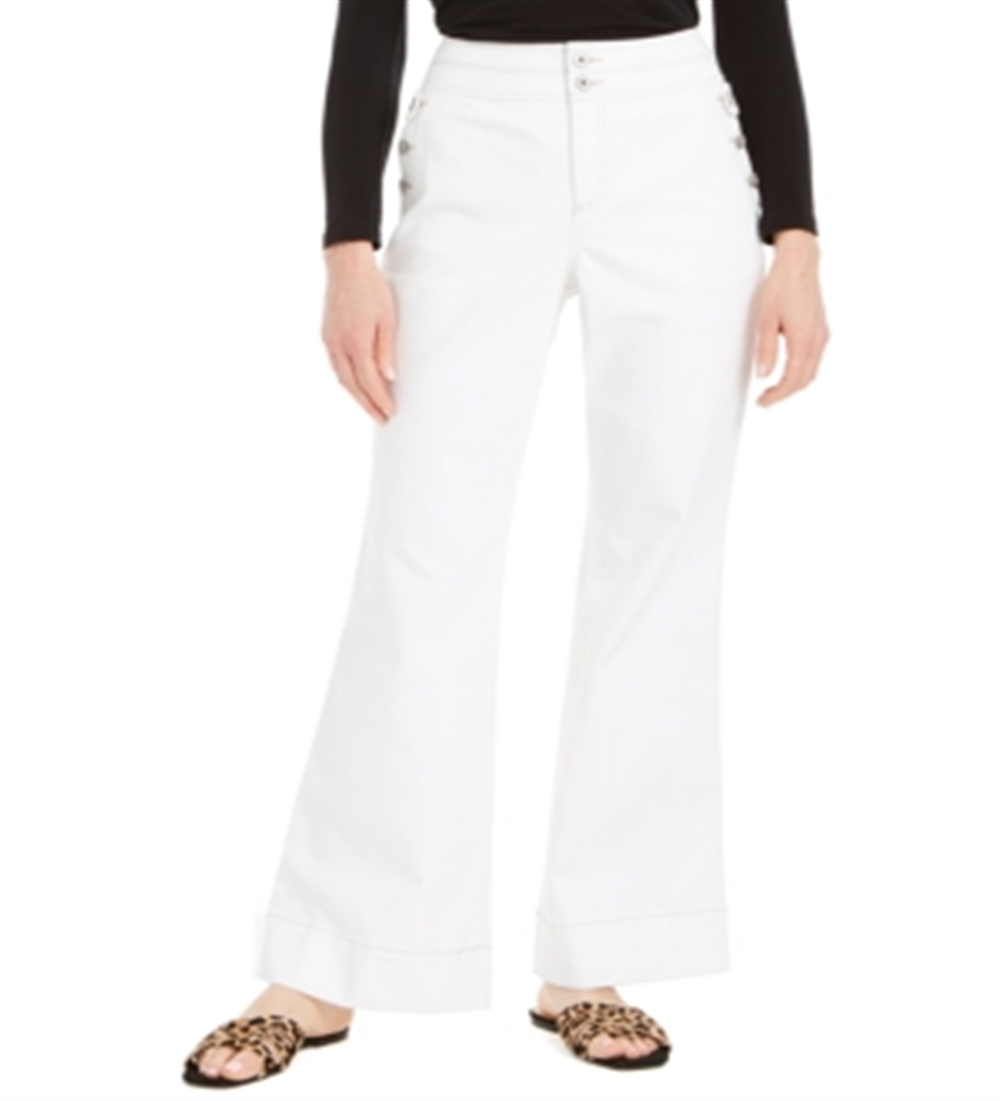 INC International Concepts Women's Curvy Wide Leg Sailor Trouser Jeans White Size 10 S