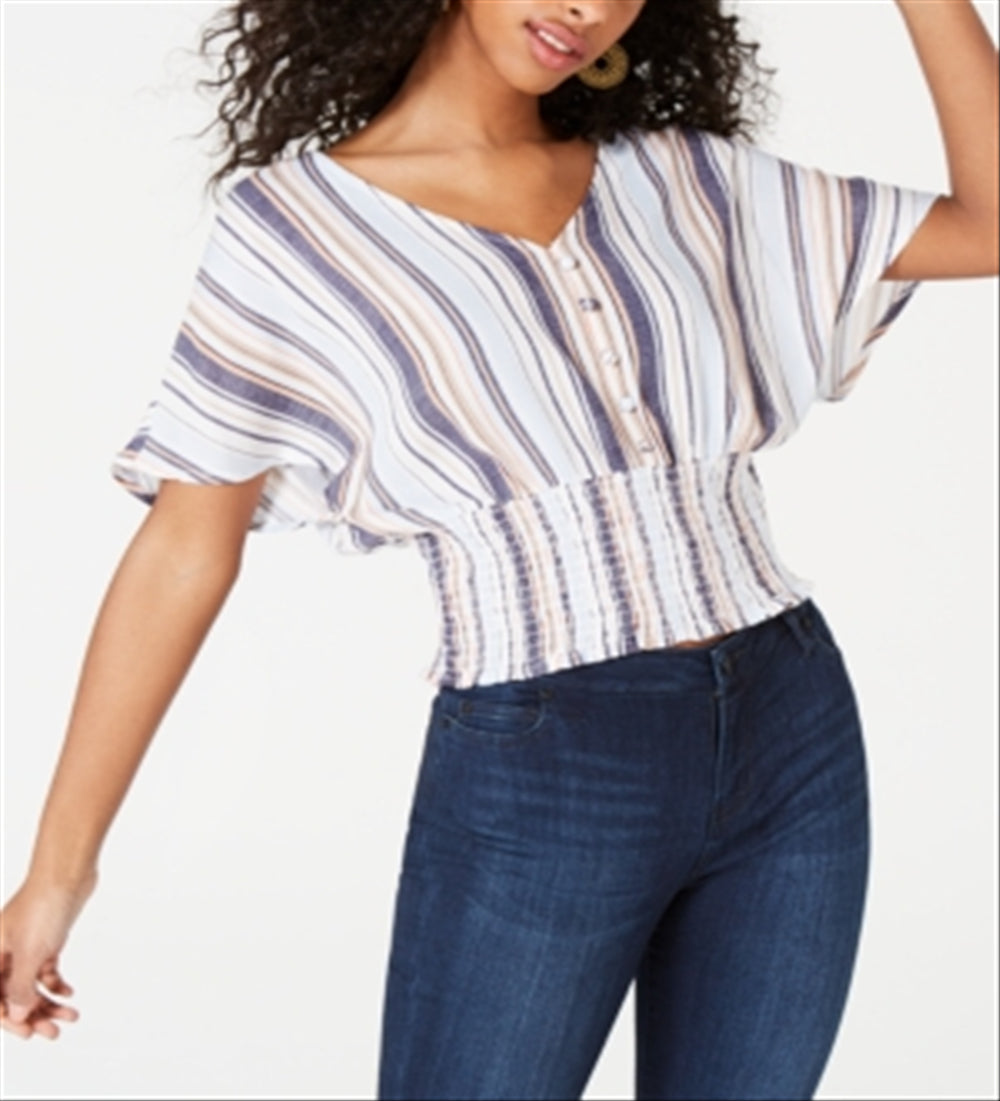 Crave Fame Junior's Batwing Sleeve Crop Top Blue Size M