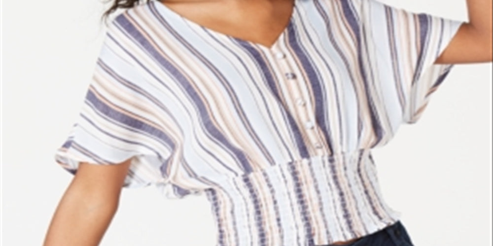 Crave Fame Junior's Batwing Sleeve Crop Top Blue Size M