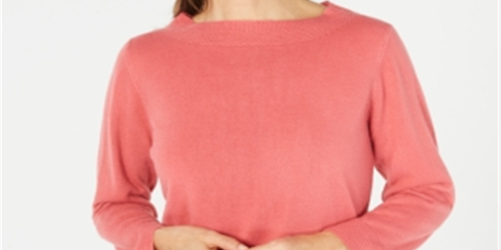 Karen Scott Women's Bateau Neck Long Sleeve Sweater Pink Size X-Small