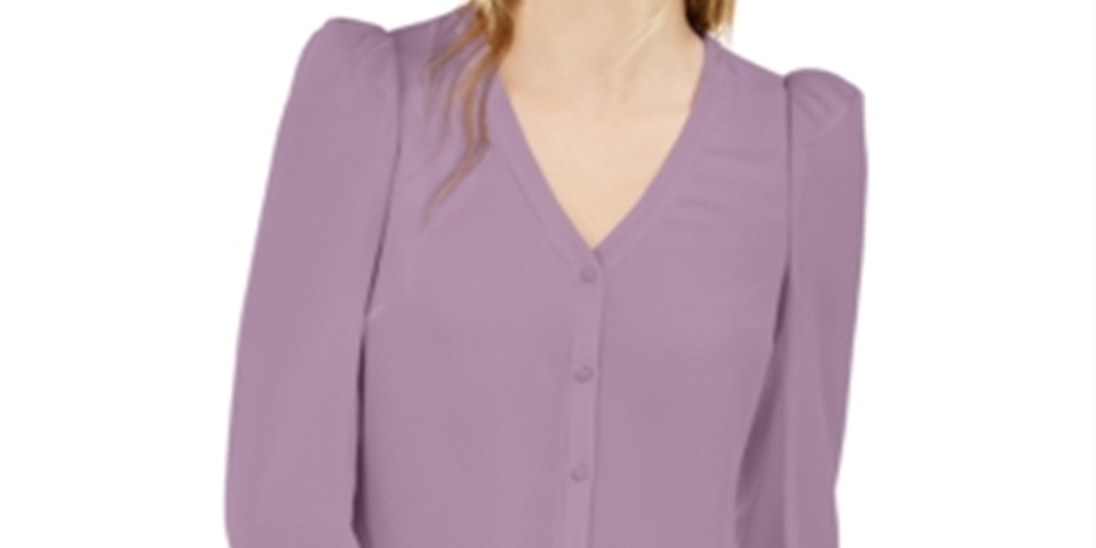 Bar III Women's Puff Sleeve Button up Blouse Woodrose Size XX-Small