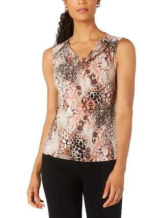Kasper Women's Cowl Neck Snake Print Top Orange Size Petite Small
