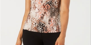 Kasper Women's Cowl Neck Snake Print Top Orange Size Petite Small