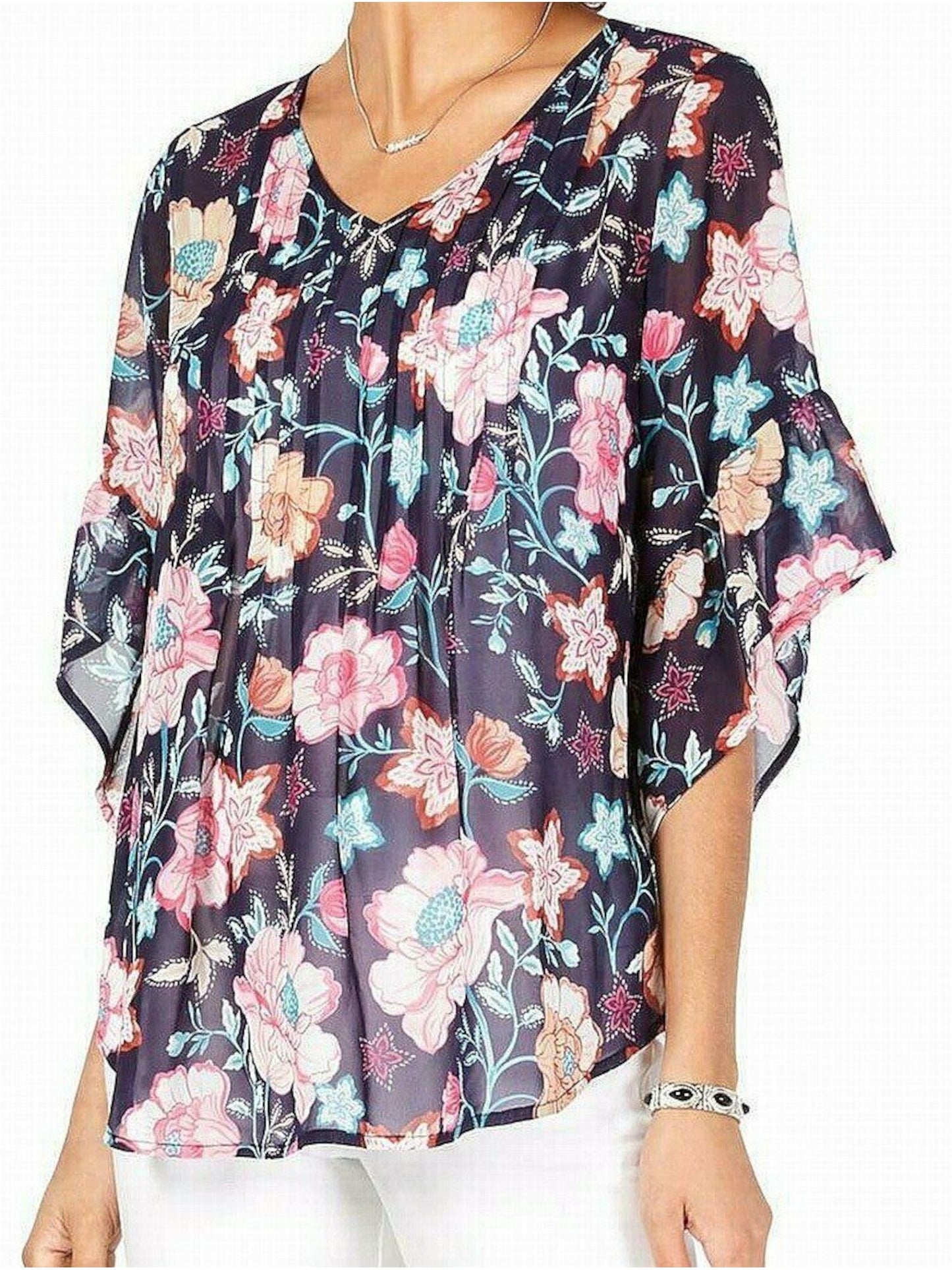 Style & Co Women's Floral Top Blue Size Small