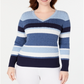 Karen Scott Women's Cotton Striped Cable Knit Sweater Blue Combo Size Petite S/M