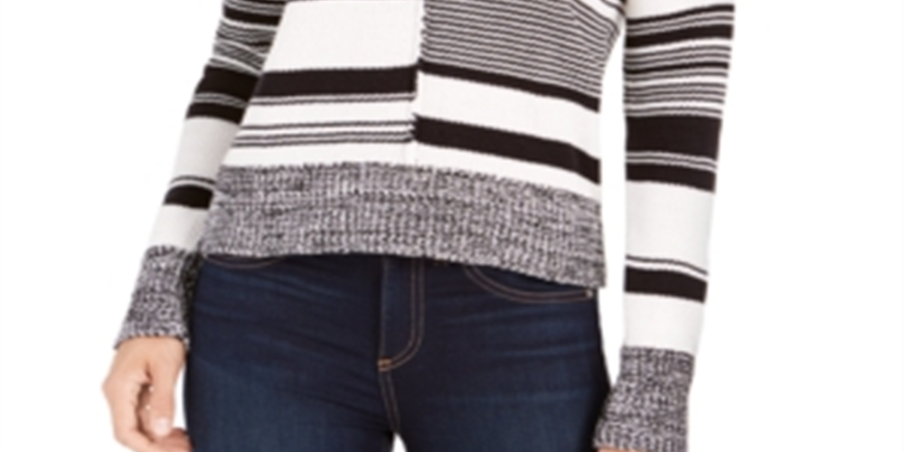 Calvin Klein Women's Printed Long Sleeve V Neck Blouse Party Sweater White Size Small