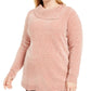 Karen Scott Women's Chenille Split Neck Pullover Pink Size 1X