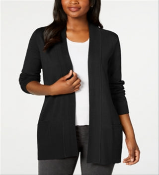 Karen Scott Women's Open Front Cardigan Black Size Medium