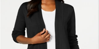 Karen Scott Women's Open Front Cardigan Black Size Medium