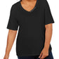 Karen Scott Women's T-Shirt Elbow Sleeve V Neck Black Size 0X