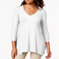 JM Collection Women's V Neck Handkerchief Hem Top White Size Small