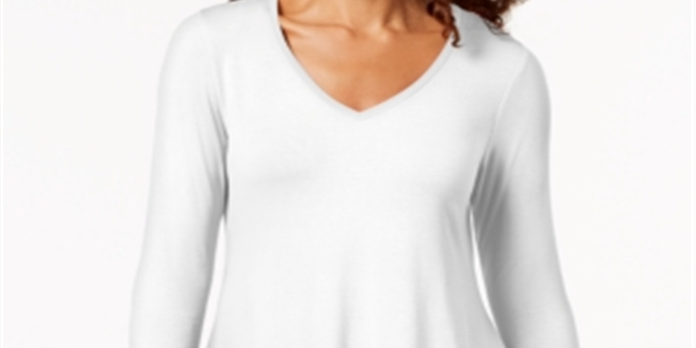 JM Collection Women's V Neck Handkerchief Hem Top White Size Small