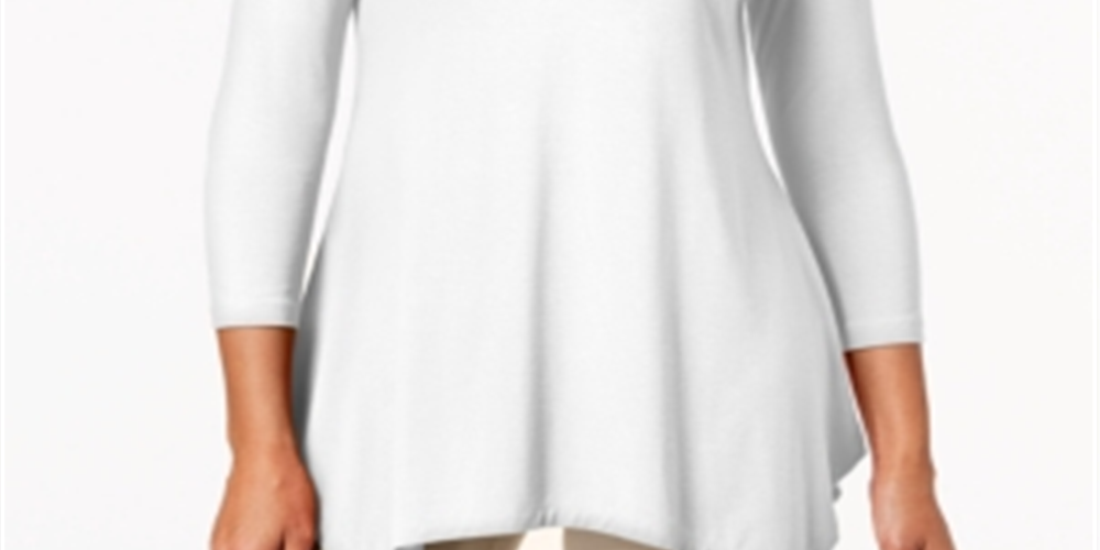JM Collection Women's V Neck Handkerchief Hem Top White Size Small
