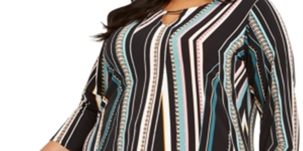 JM Collection Women's Printed & Embellished Tunic Top Black Size 2X