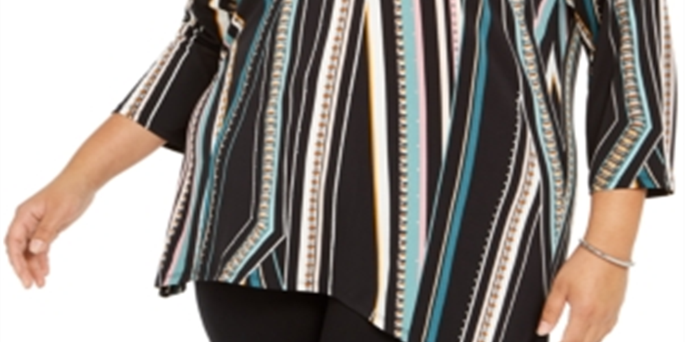 JM Collection Women's Printed & Embellished Tunic Top Black Size 2X