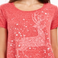Style & Co Women's Reindeer Graphic Print T-Shirt Red Size Petite M