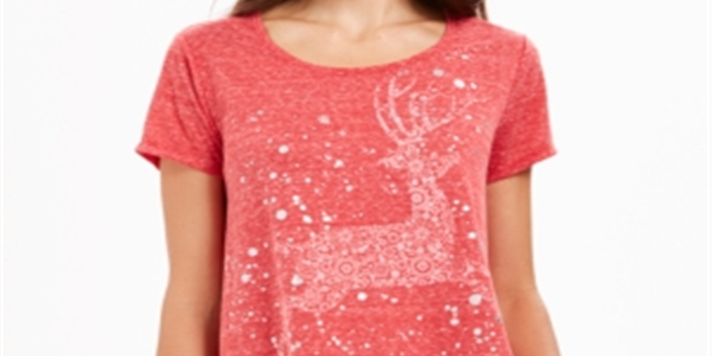 Style & Co Women's Reindeer Graphic Print T-Shirt Red Size Petite M