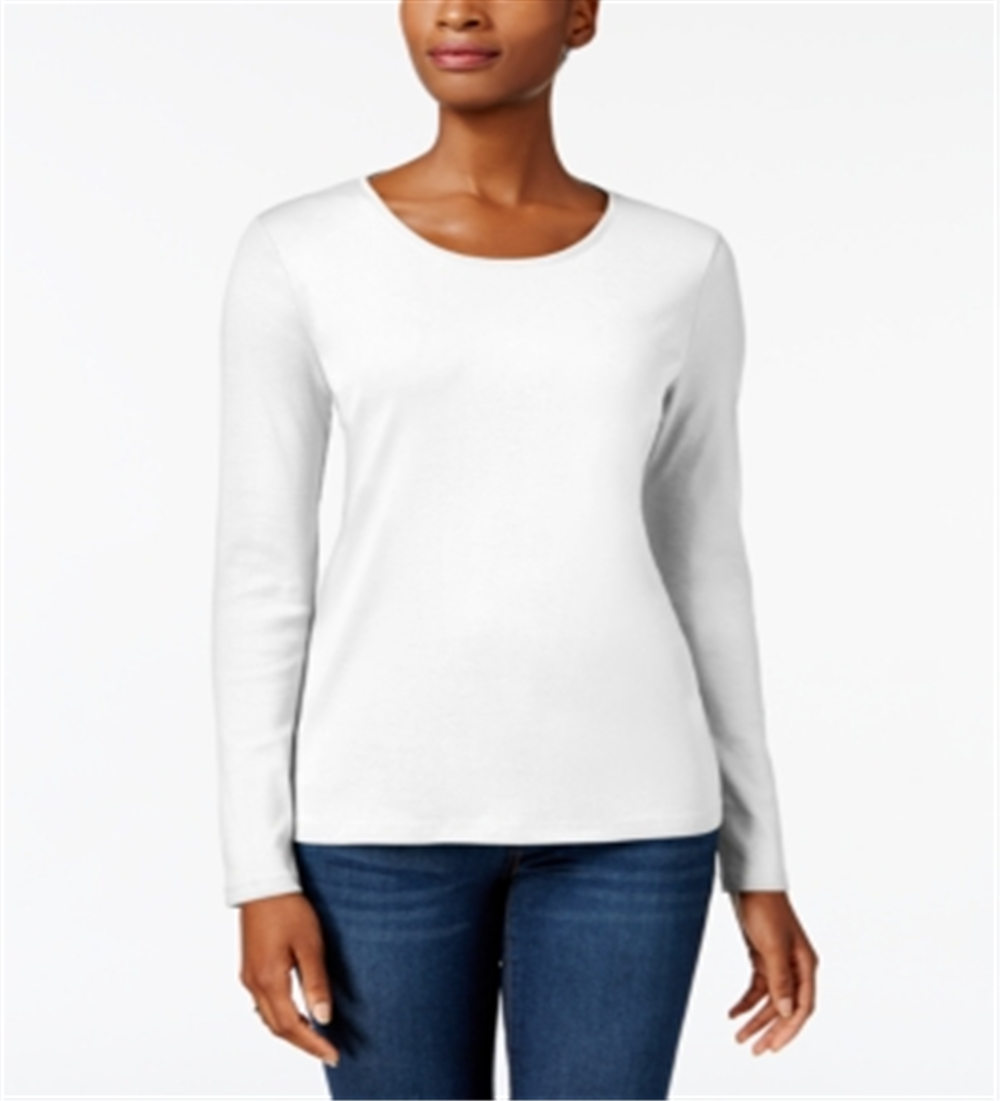 Charter Club Women's Pima Cotton Long Sleeve Top White Size Small