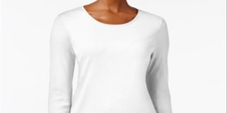 Charter Club Women's Pima Cotton Long Sleeve Top White Size Small