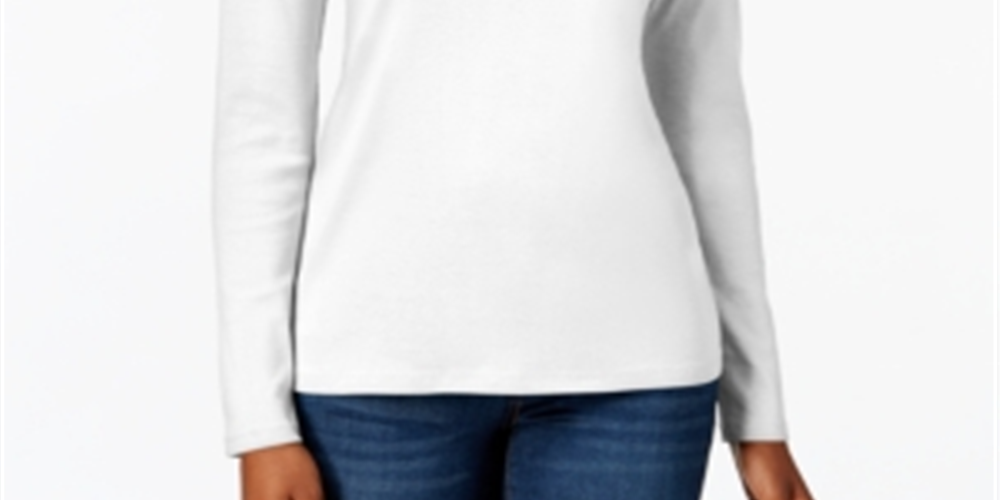 Charter Club Women's Pima Cotton Long Sleeve Top White Size Small