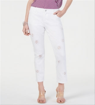 INC International Concepts Women's Eyelet Cropped Curvy Fit Boyfriend Jeans Brown Size 4