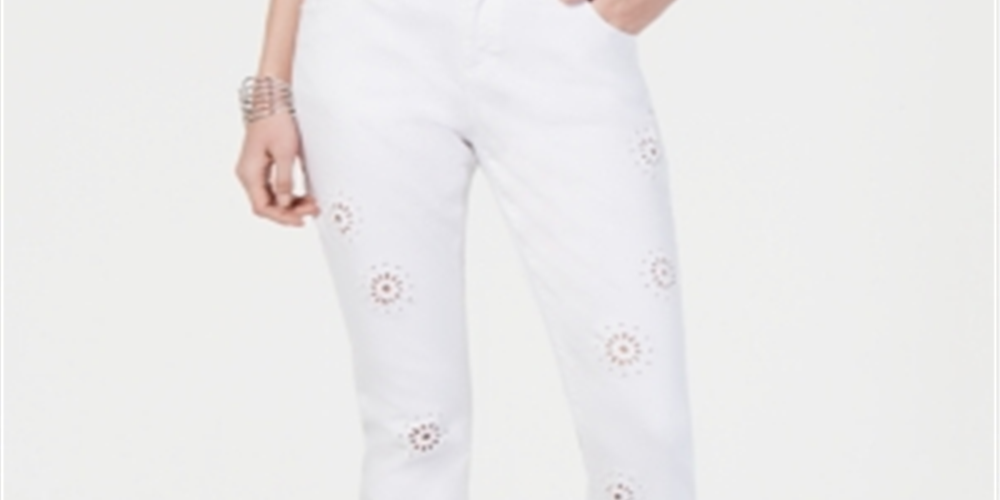 INC International Concepts Women's Eyelet Cropped Curvy Fit Boyfriend Jeans Brown Size 4