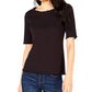 Maison Jules Women's Crewneck Elbow Sleeve Top Black Size XX-Large