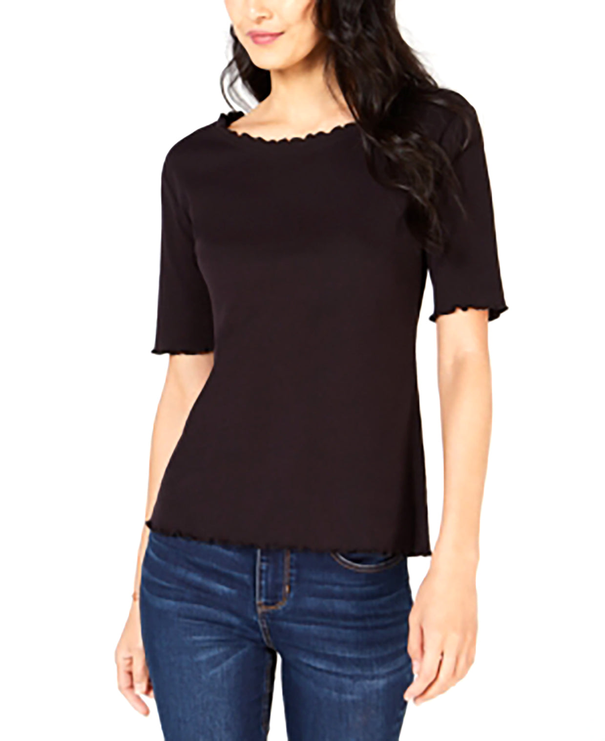 Maison Jules Women's Crewneck Elbow Sleeve Top Black Size XX-Large