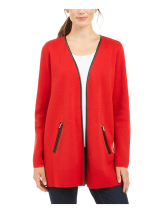Charter Club Women's Solid Overcoat Jacket Red Size Petite Medium