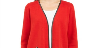 Charter Club Women's Solid Overcoat Jacket Red Size Petite Medium