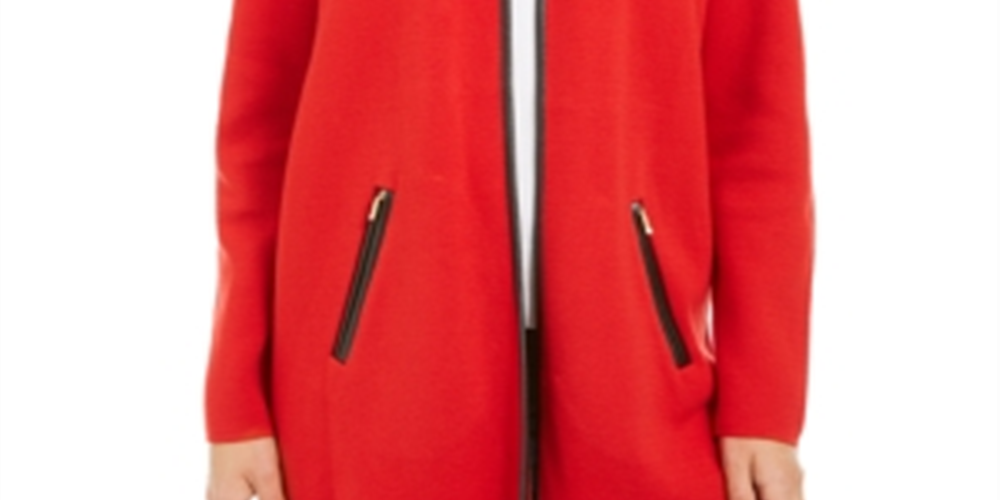 Charter Club Women's Solid Overcoat Jacket Red Size Petite Medium