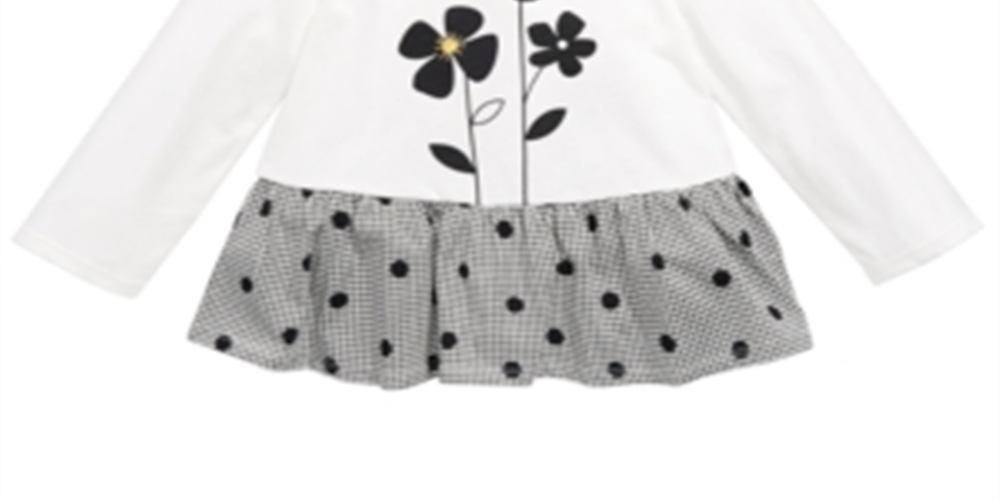 First Impressions Baby Girl's Flowers Houndstooth Polka Dot Peplum T-Shirt White Size 18MOS