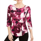 JM Collection Women's Printed Scoop Neck Top Pink Size X-Small