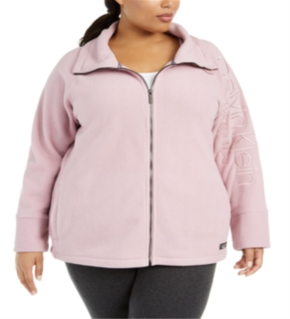 Calvin Klein Women's Mock Neck Logo Sleeve Sweater Pink Size 3X