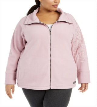 Calvin Klein Women's Mock Neck Logo Sleeve Sweater Pink Size 3X